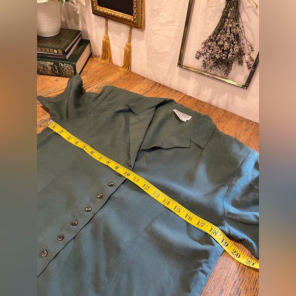 💚 JACOB – Green -Vintage 100% Silk Blouse with Shoulder Pads – Size M - Picture 10 of 11